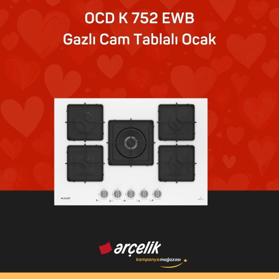 ARÇELİK OCD K 752 EWB Gazlı Cam Tablalı Ocak