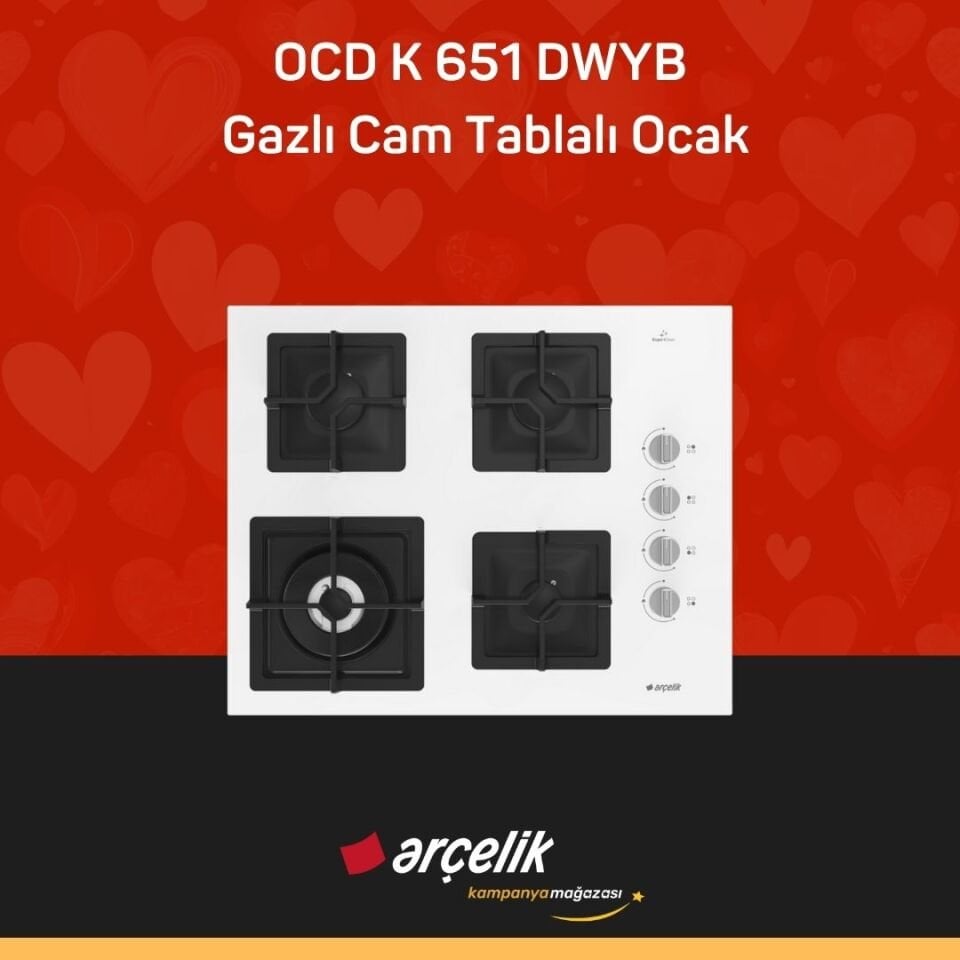 ARÇELİK OCD K 651 DWYB Gazlı Cam Tablalı Ocak