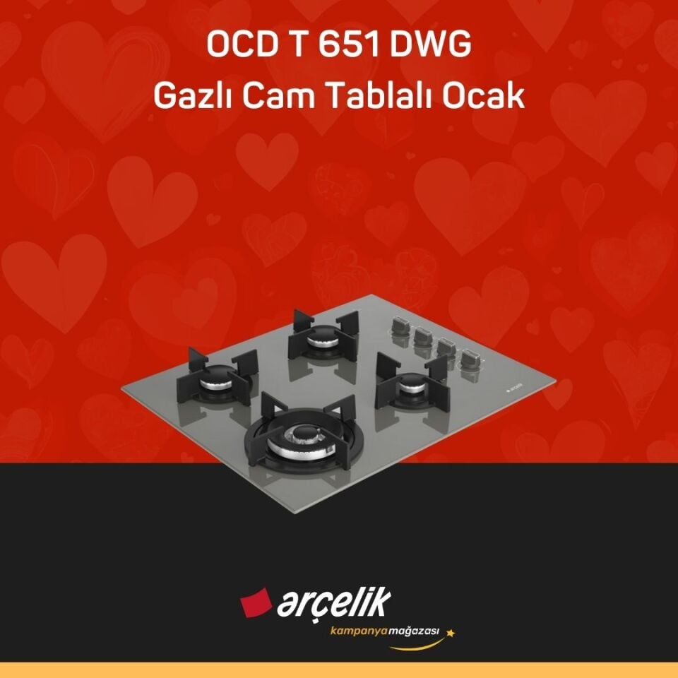 ARÇELİK OCD T 651 DWG Fibona Serisi Gazlı Cam Tablalı Ocak