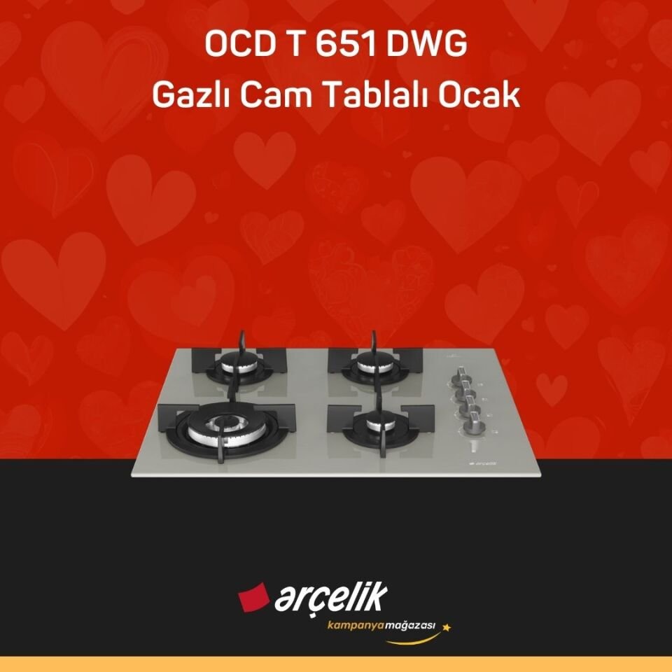 ARÇELİK OCD T 651 DWG Fibona Serisi Gazlı Cam Tablalı Ocak