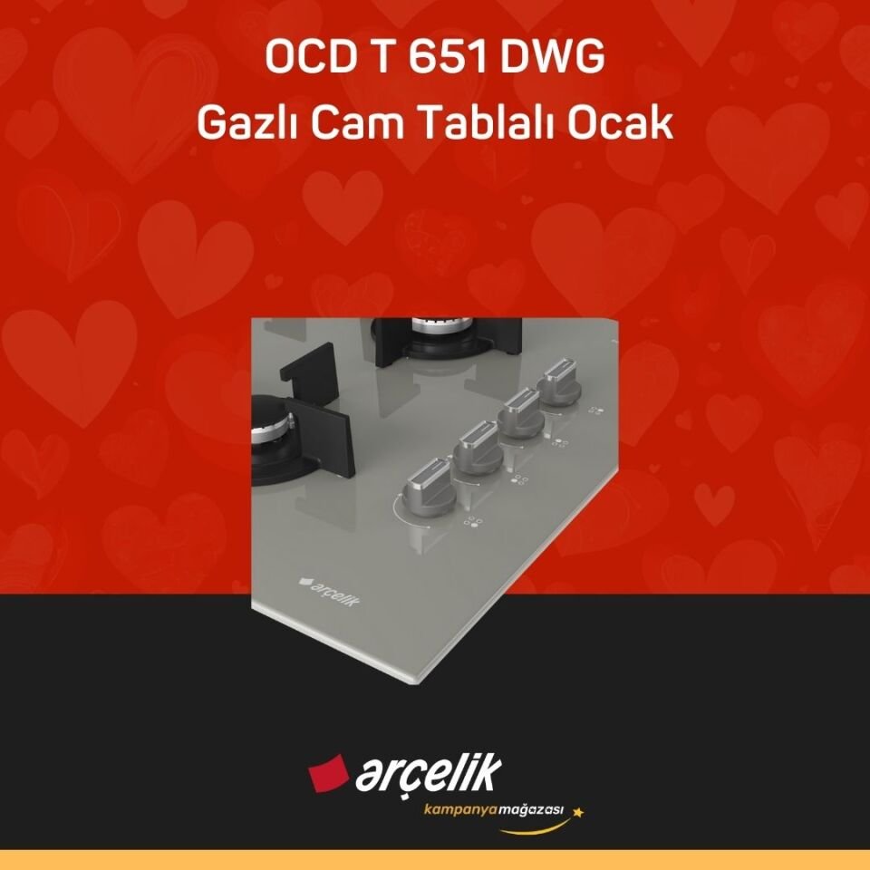 ARÇELİK OCD T 651 DWG Fibona Serisi Gazlı Cam Tablalı Ocak