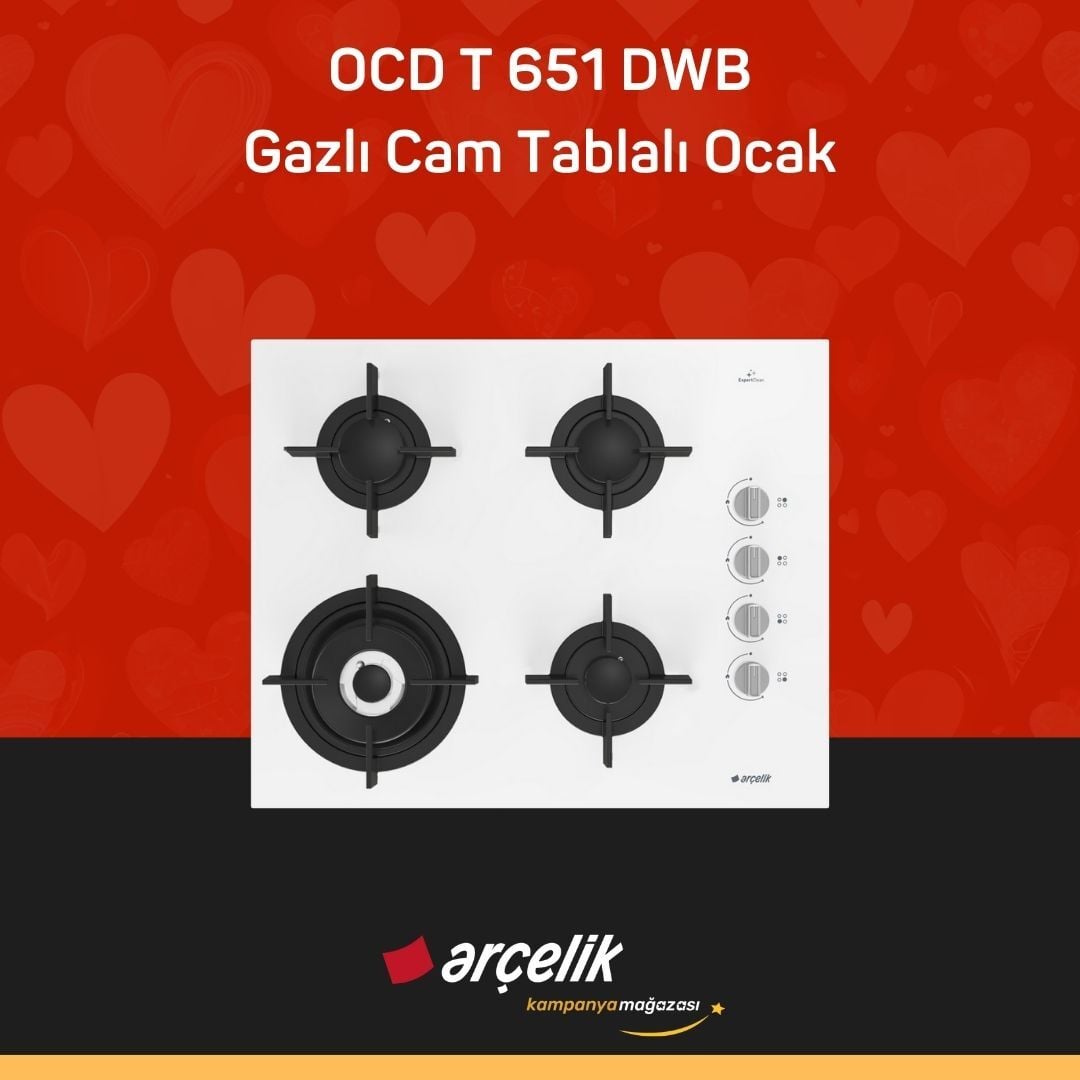 ARÇELİK OCD T 651 DWB Fibona Serisi Gazlı Cam Tablalı Ocak