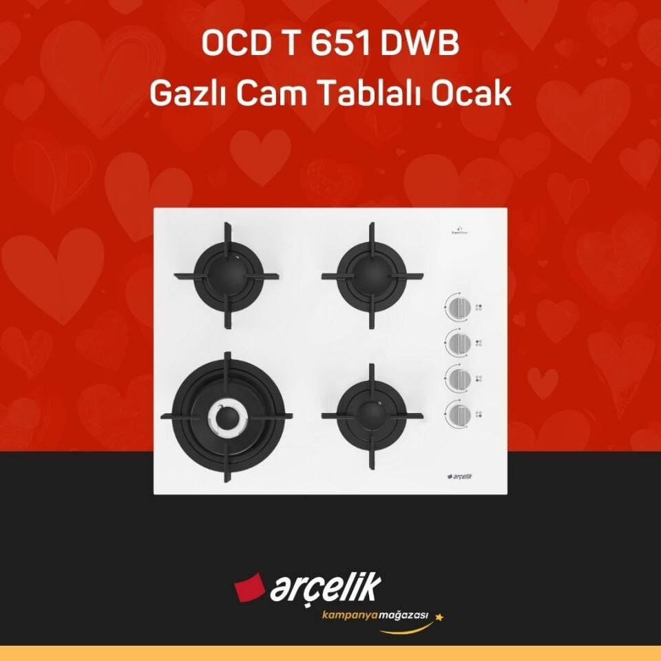ARÇELİK OCD T 651 DWB Fibona Serisi Gazlı Cam Tablalı Ocak