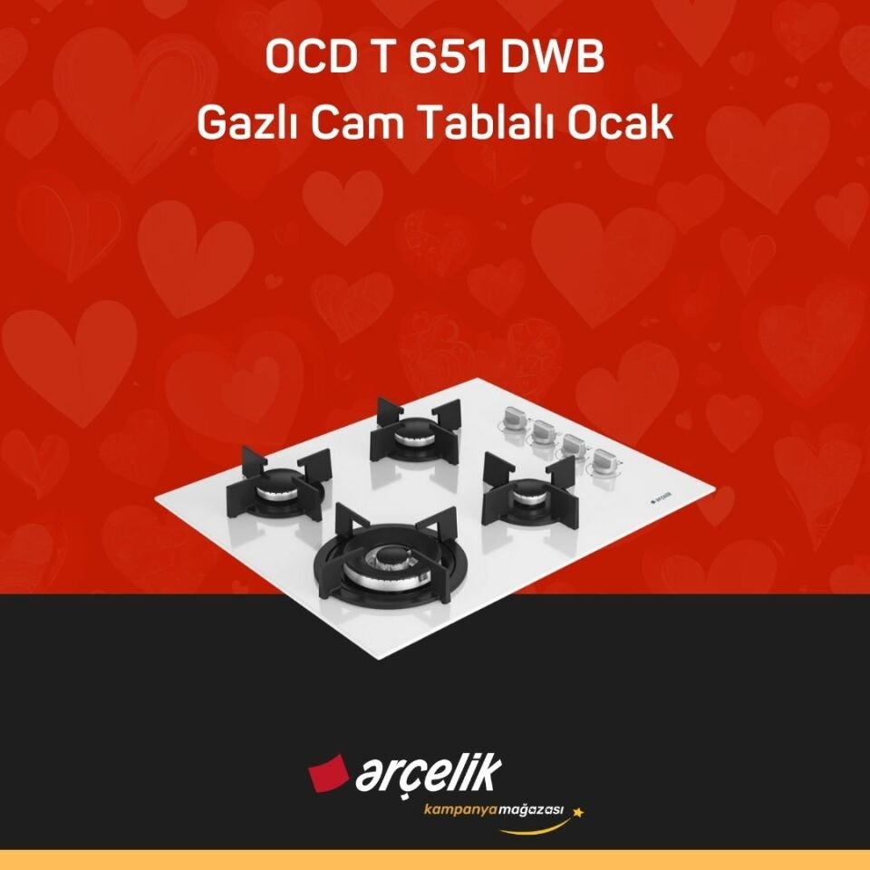 ARÇELİK OCD T 651 DWB Fibona Serisi Gazlı Cam Tablalı Ocak