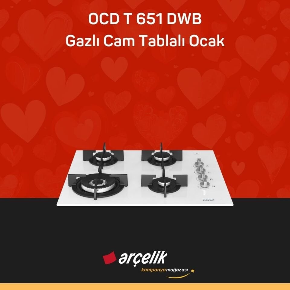 ARÇELİK OCD T 651 DWB Fibona Serisi Gazlı Cam Tablalı Ocak