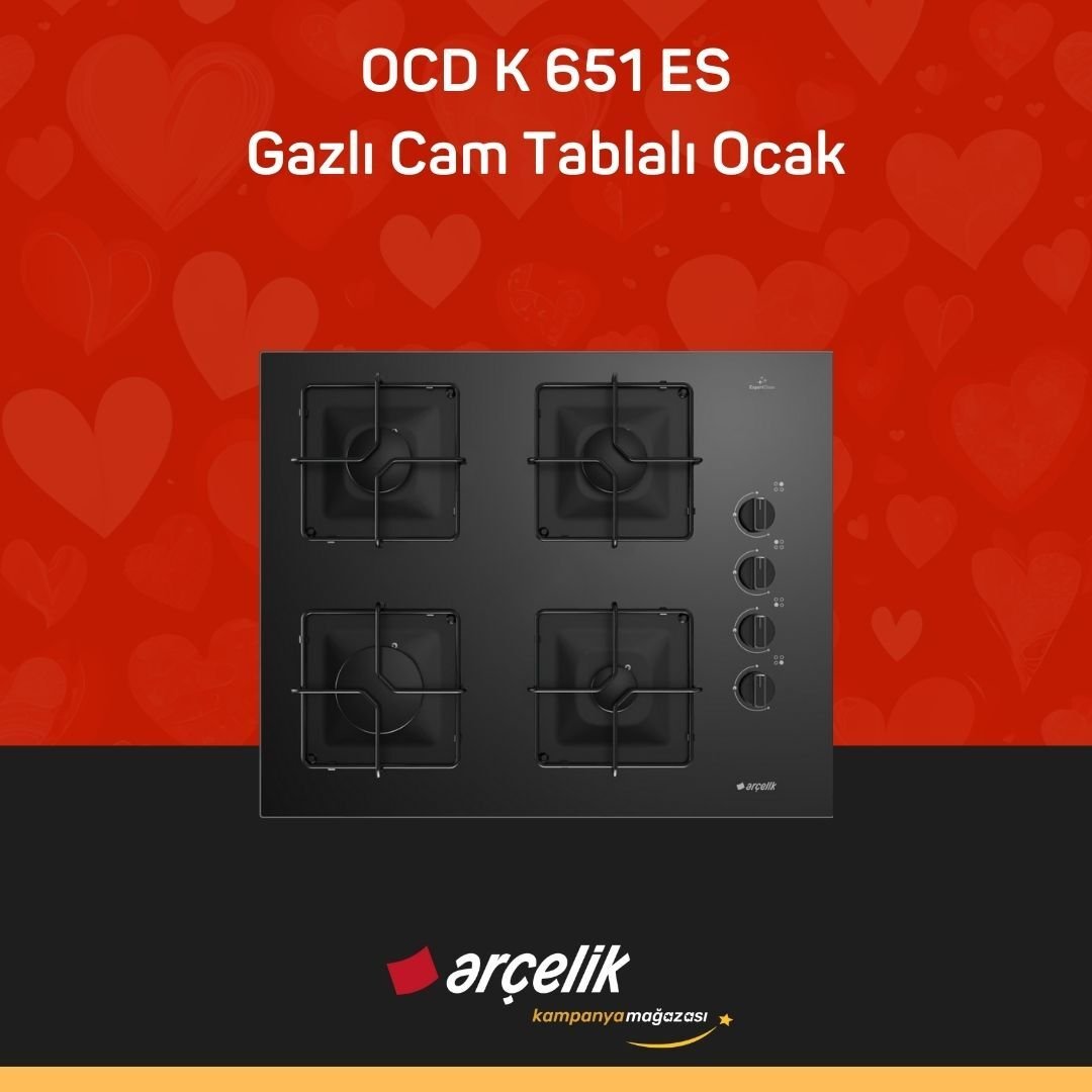 ARÇELİK OCD K 651 ES Gazlı Cam Tablalı Ocak