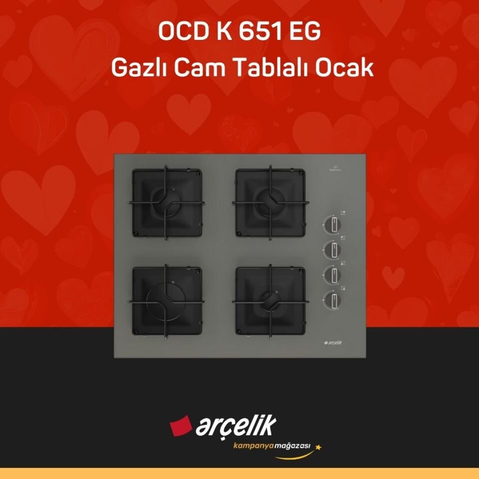 ARÇELİK OCD K 651 EG Gazlı Cam Tablalı Ocak
