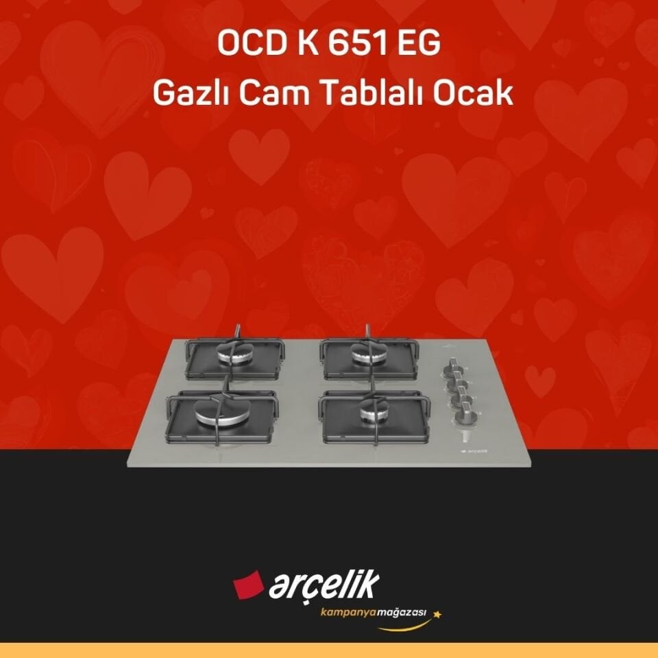 ARÇELİK OCD K 651 EG Gazlı Cam Tablalı Ocak