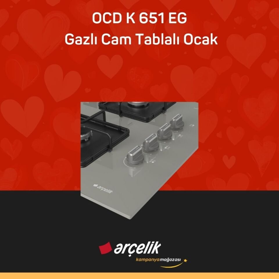 ARÇELİK OCD K 651 EG Gazlı Cam Tablalı Ocak