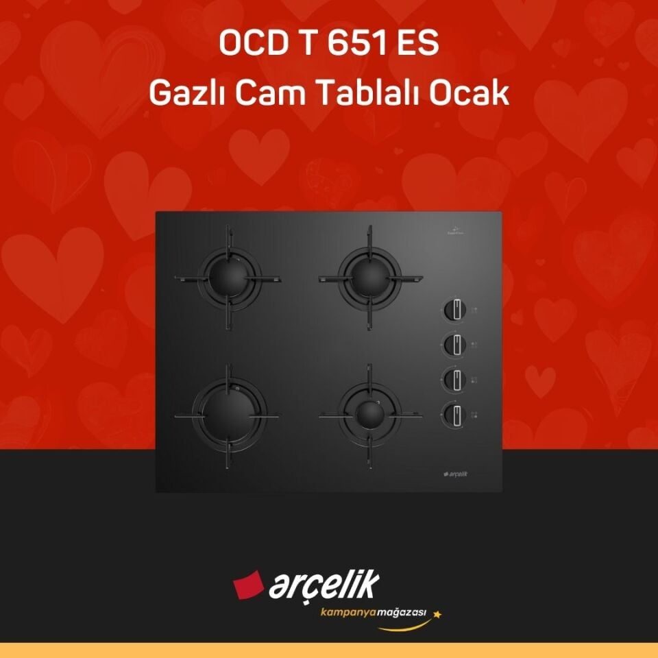 ARÇELİK OCD T 651 ES Fibona Serisi Gazlı Cam Tablalı Ocak