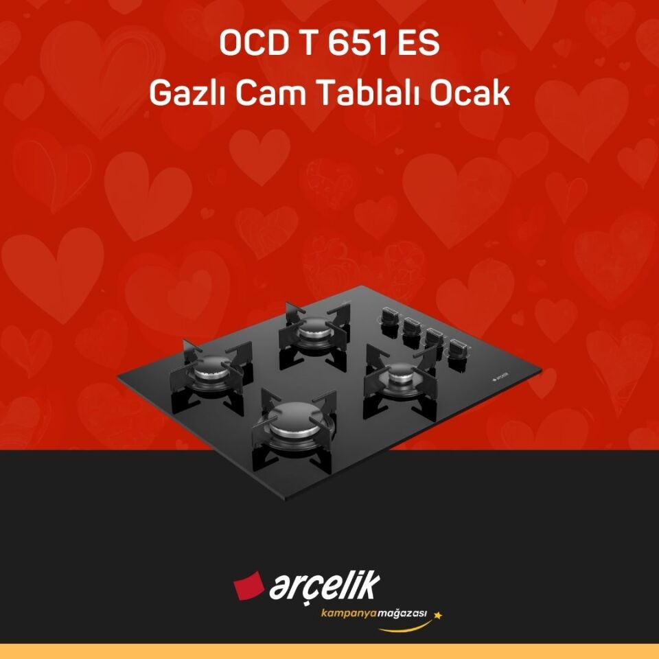 ARÇELİK OCD T 651 ES Fibona Serisi Gazlı Cam Tablalı Ocak