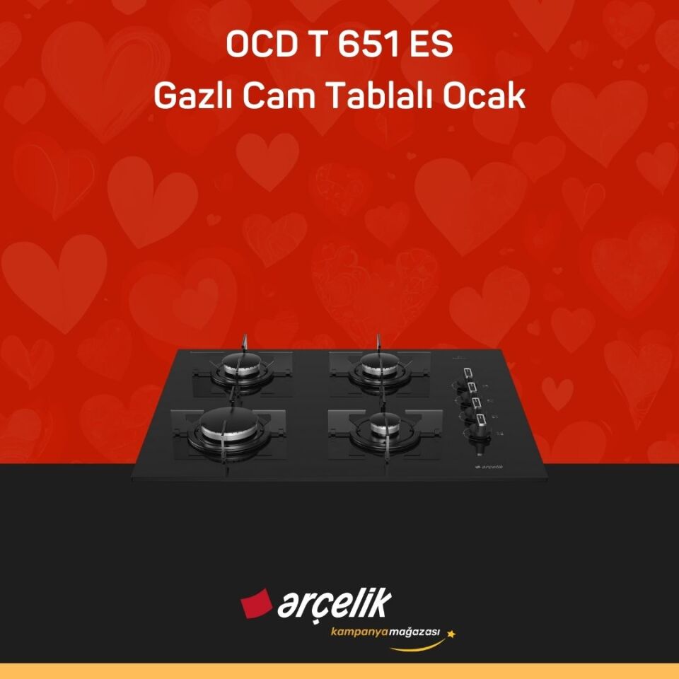 ARÇELİK OCD T 651 ES Fibona Serisi Gazlı Cam Tablalı Ocak