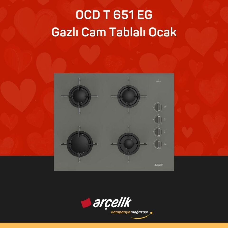 ARÇELİK OCD T 651 EG Fibona Serisi Gazlı Cam Tablalı Ocak