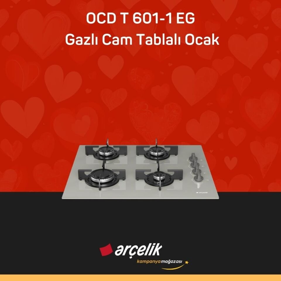 ARÇELİK OCD T 601-1 EG Gazlı Cam Tablalı Ocak