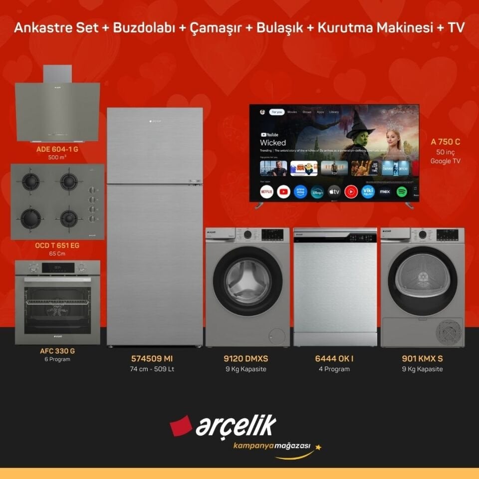 ARÇELİK 8'li Çeyiz Paketi ( 574509 MI - 9120 DMXS - 6444 OK I - 901 KMX S - A 750 C - ADE 604-1 G - AFC 330 G - OCD T 651 EG )