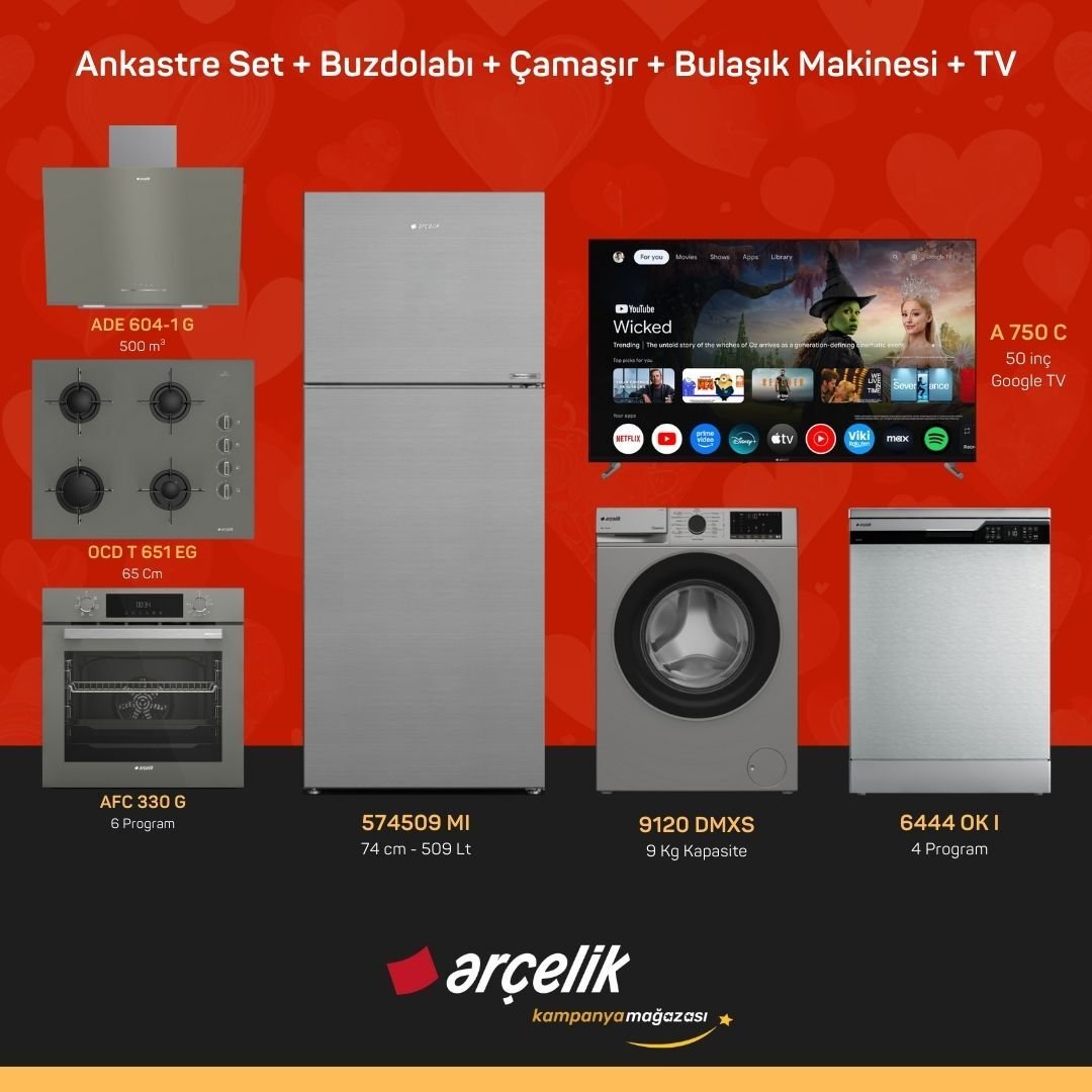 ARÇELİK 7'li Çeyiz Paketi ( 574509 MI - 9120 DMXS - 6444 OK I - A 750 C - ADE 604-1 G - AFC 330 G - OCD T 651 EG )