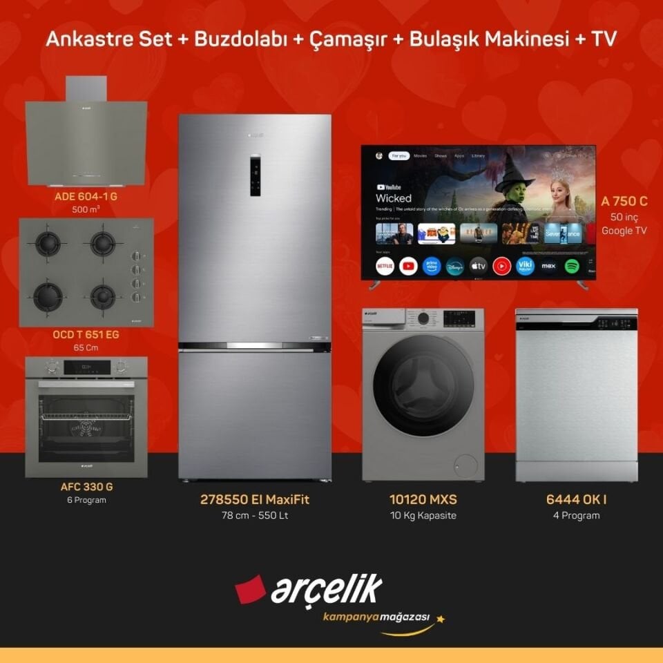 ARÇELİK 7'li Çeyiz Paketi ( 278550 EI MaxiFit - 10120 MXS - 6444 OK I - A 750 C - ADE 604-1 G - AFC 330 G - OCD T 651 EG )