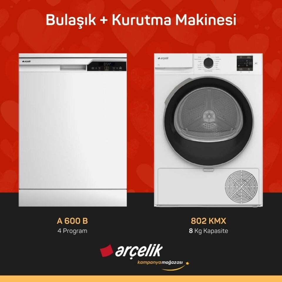 ARÇELİK A 600 B Bulaşık Makinesi - 802 KMX Kurutma Makinesi