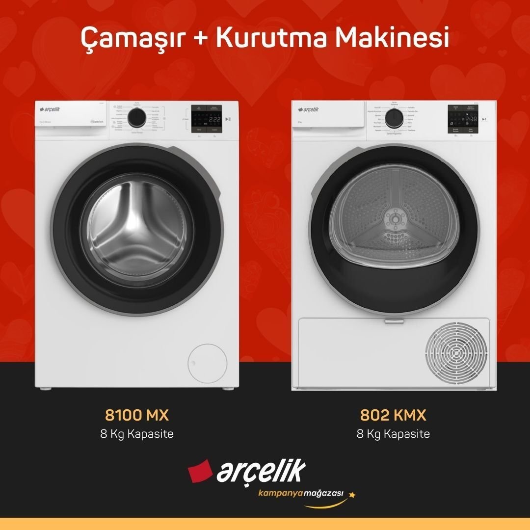 ARÇELİK 8100 MX Çamaşır Makinesi - 802 KMX Kurutma Makinesi