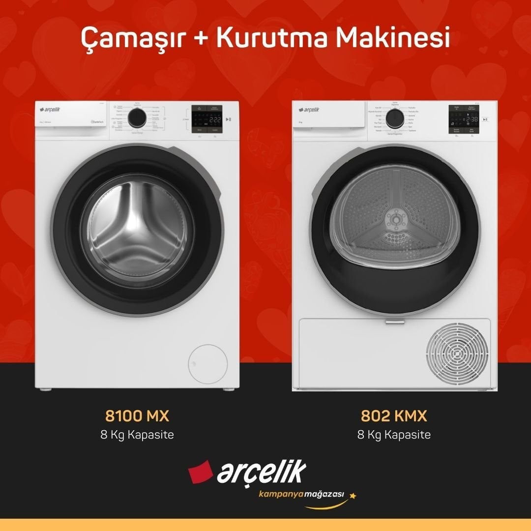 ARÇELİK 8100 MX Çamaşır Makinesi - 802 KMX Kurutma Makinesi