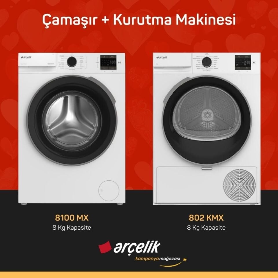 ARÇELİK 8100 MX Çamaşır Makinesi - 802 KMX Kurutma Makinesi