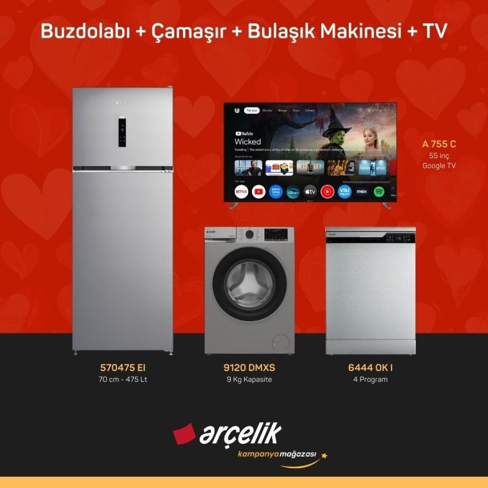 ARÇELİK 4'lü Çeyiz Paketi ( 570475 EI - 9120 DMXS - 6444 OK I - A 755 C )