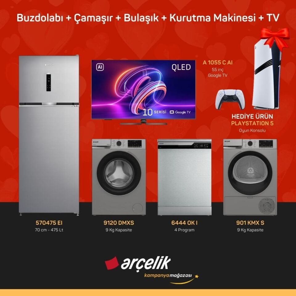 ARÇELİK Playstation Hediyeli Çeyiz Paketleri ( 570475 EI - 9120 DMXS - 6444 OK I - 901 KMX S - A 1055 C AI - PS5 )