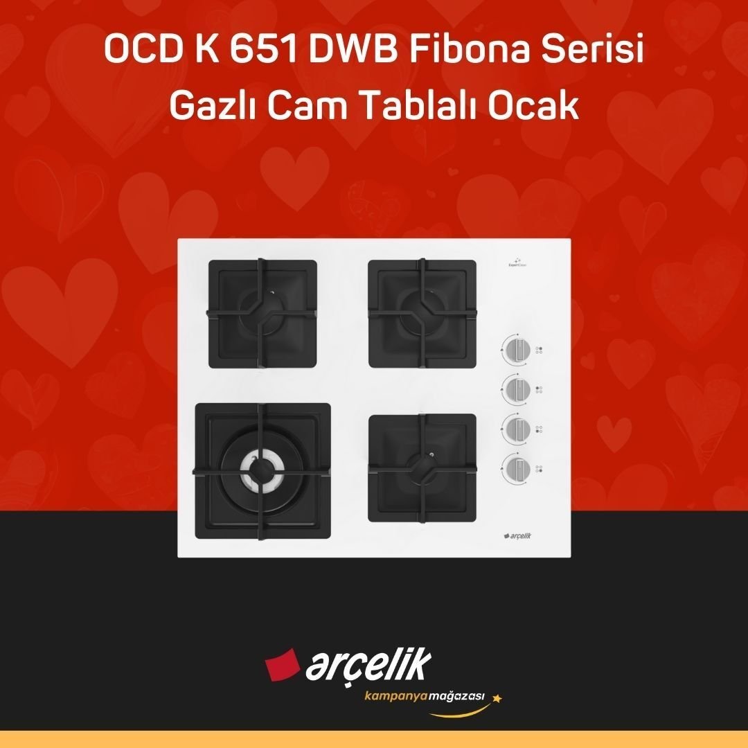 ARÇELİK OCD K 651 DWB Fibona Serisi Gazlı Cam Tablalı Ocak