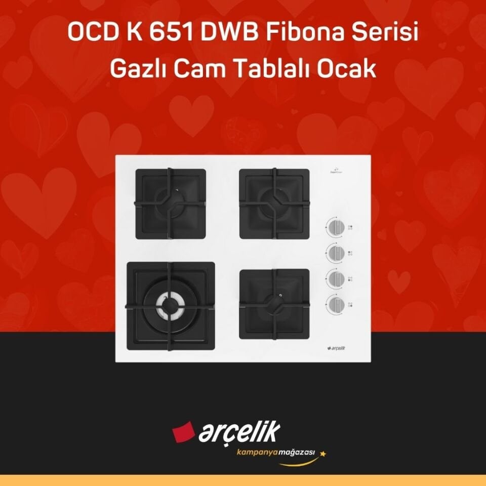 ARÇELİK OCD K 651 DWB Fibona Serisi Gazlı Cam Tablalı Ocak