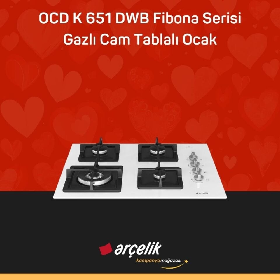 ARÇELİK OCD K 651 DWB Fibona Serisi Gazlı Cam Tablalı Ocak