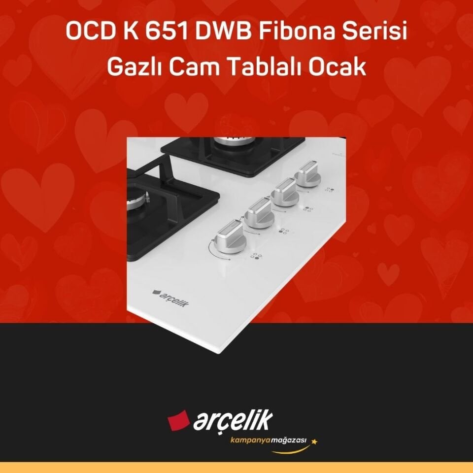 ARÇELİK OCD K 651 DWB Fibona Serisi Gazlı Cam Tablalı Ocak