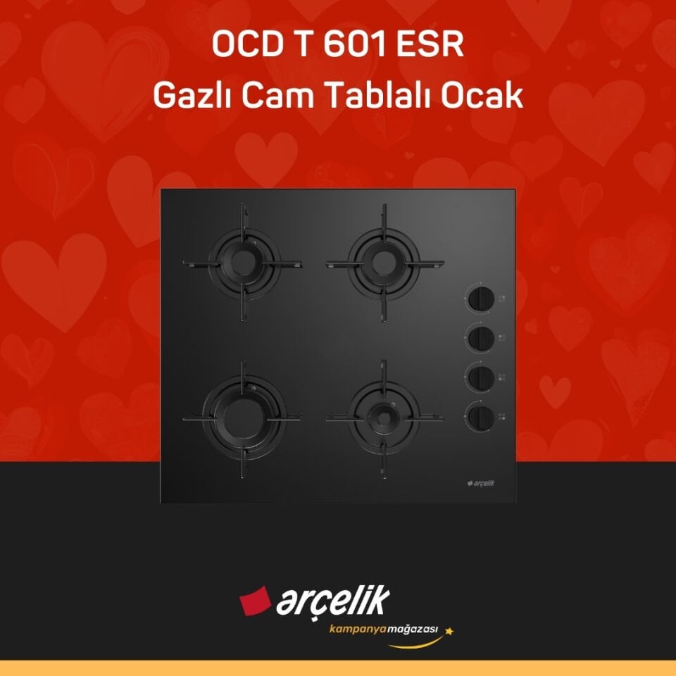 ARÇELİK OCD T 601 ESR Gazlı Cam Tablalı Ocak