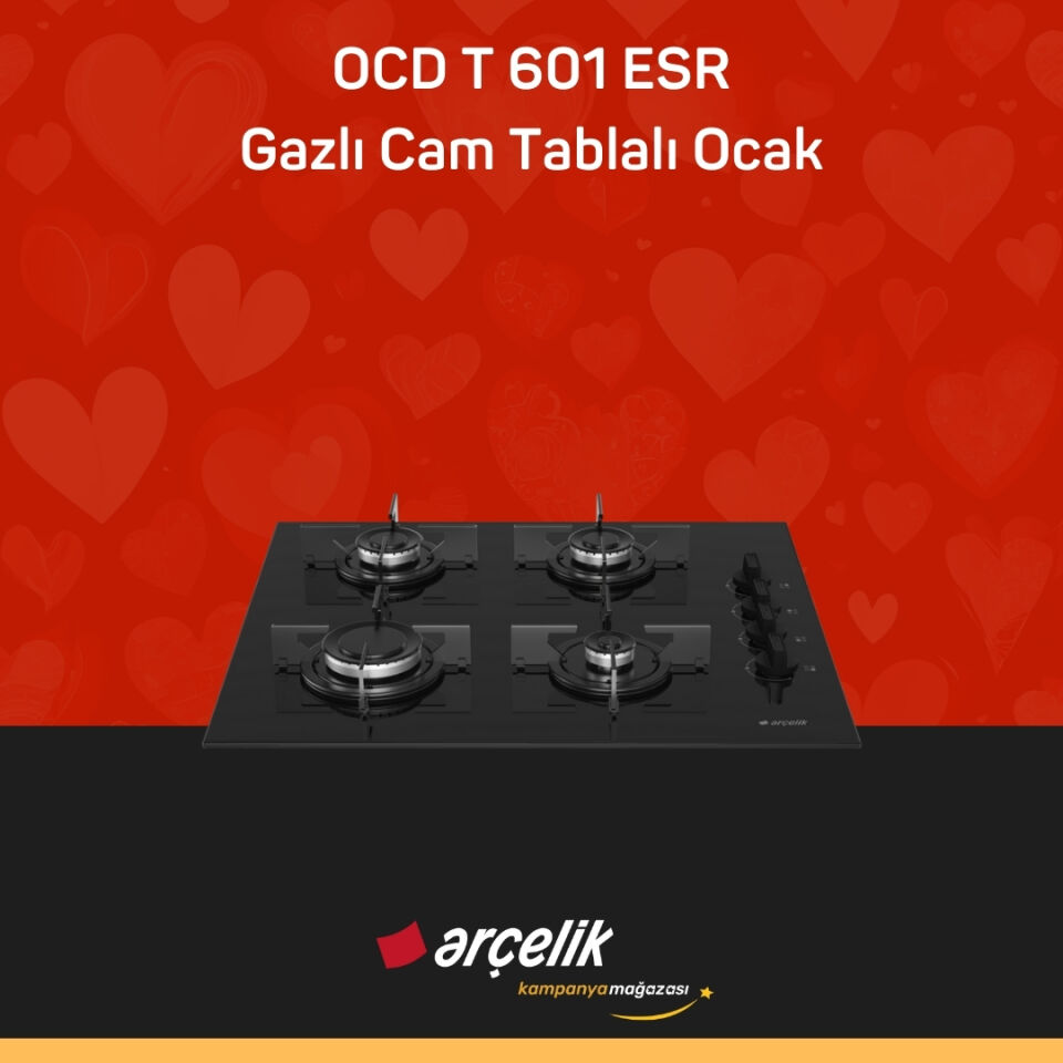 ARÇELİK OCD T 601 ESR Gazlı Cam Tablalı Ocak
