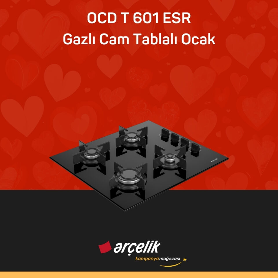 ARÇELİK OCD T 601 ESR Gazlı Cam Tablalı Ocak
