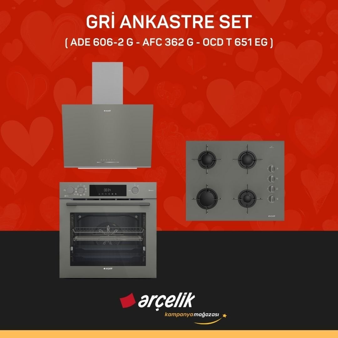 ARÇELİK GRİ ANKASTRE SET ( ADE 606-2 G - AFC 362 G - OCD T 651 EG )