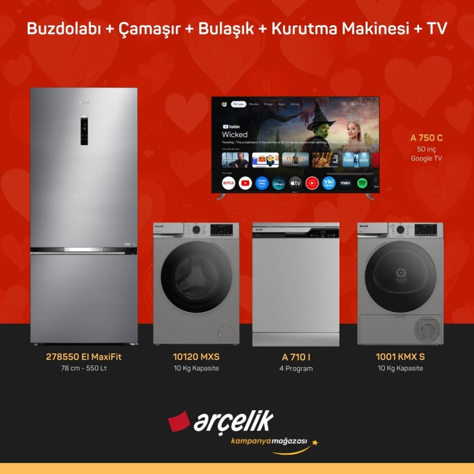 ARÇELİK 5'li Çeyiz Paketi ( 278550 EI MaxiFit - 10120 MXS - A 710 I - 1001 KMX S - A 750 C )