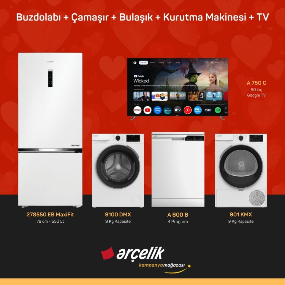 ARÇELİK 5'li Çeyiz Paketi ( 278550 EB MaxiFit - 9100 DMX - A 600 B - 901 KMX - A 750 C )