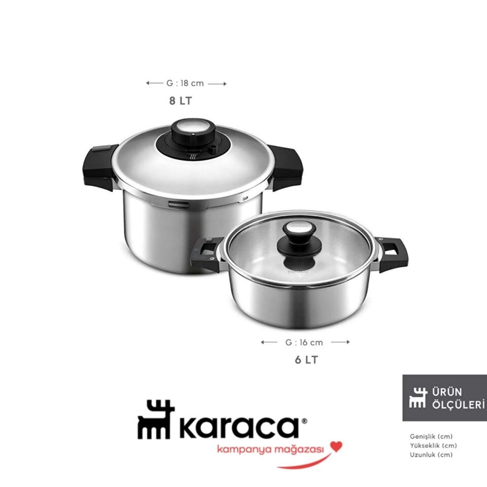 Karaca Quick and Safe İndüksiyon Tabanlı Düdüklü Tencere Seti 6+8 Lt