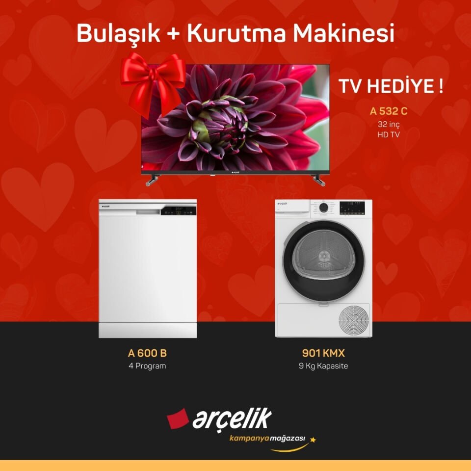 ARÇELİK A 600 B Bulaşık Makinesi - 901 KMX Kurutma Makinesi - TV Hediyeli
