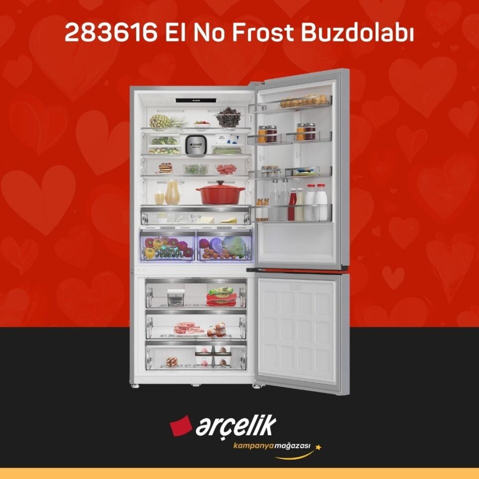 ARÇELİK 283616 EI Yapay Zeka Teknolojili Alttan Donduruculu Buzdolabı