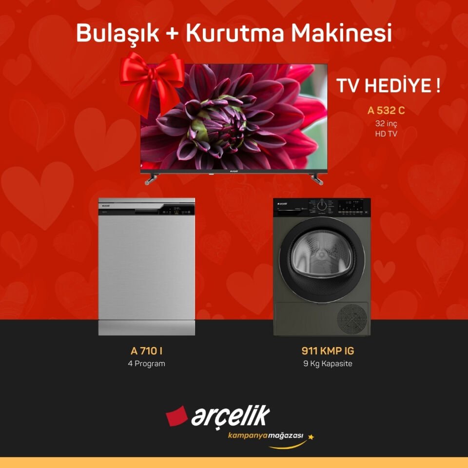 ARÇELİK A 710 I Bulaşık Makinesi - 911 KMP IG Kurutma Makinesi - TV Hediyeli
