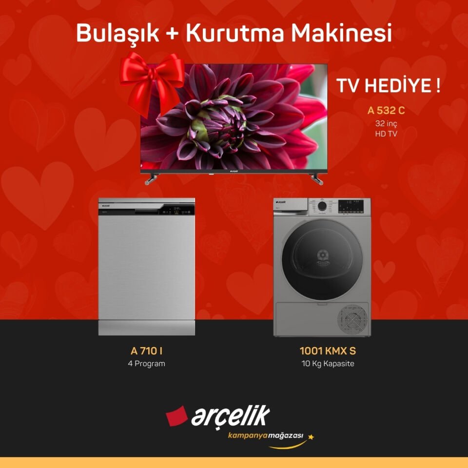 ARÇELİK A 710 I Bulaşık Makinesi - 1001 KMX S Kurutma Makinesi - TV Hediyeli