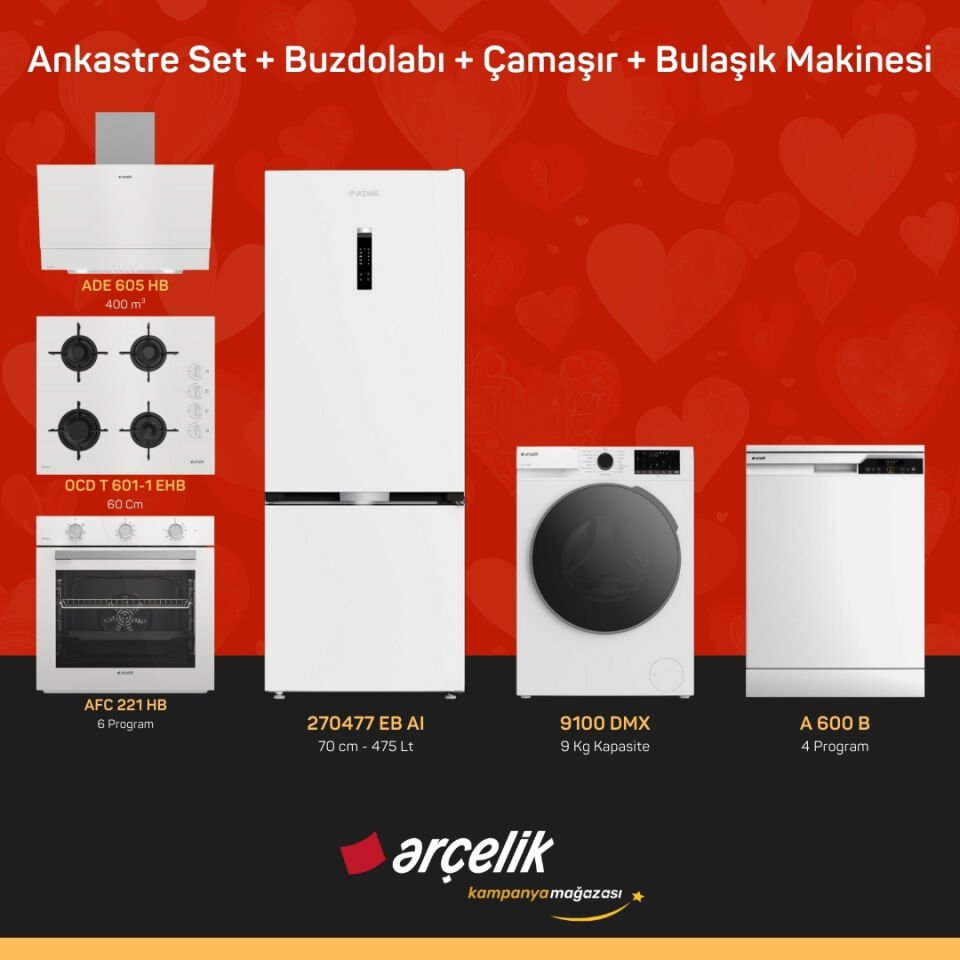 ARÇELİK 6'lı Çeyiz Paketi ( 270477 EB AI - 9100 DMX - A 600 B - ADE 605 HB - AFC 221 HB - OCD T 601-1 EHB )