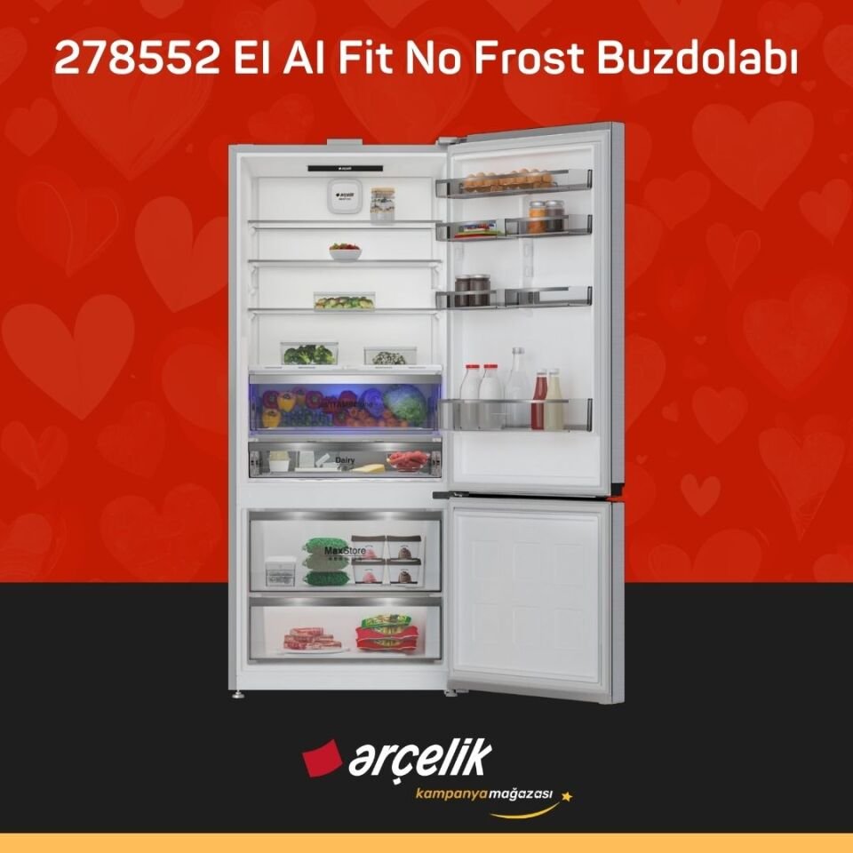 ARÇELİK 278552 EI AI Fit Yapay Zeka Teknolojili Alttan Donduruculu Buzdolabı