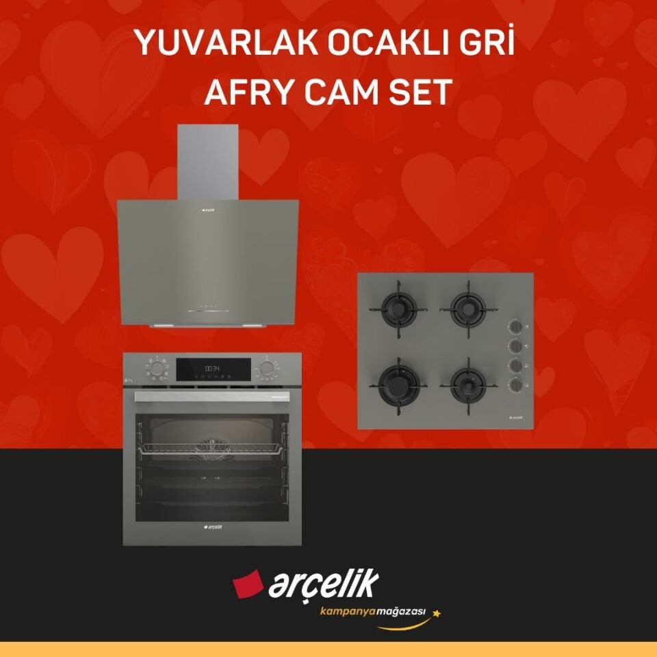 ARÇELİK YUVARLAK OCAKLI GRİ AFRY CAM SET ( ADE 604-1 G - AFC 342 G - OCD T 601-1 EG )