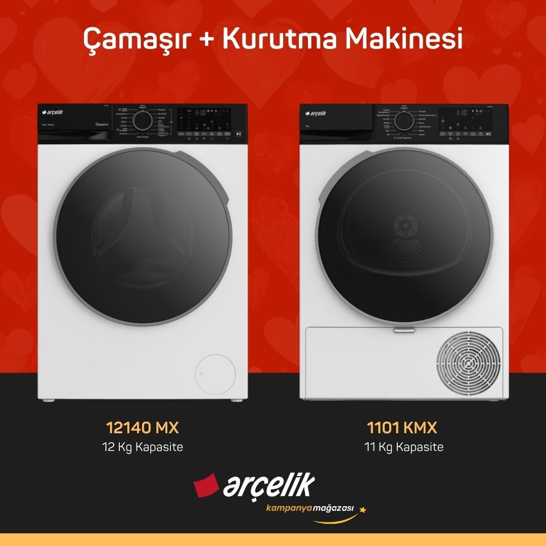 ARÇELİK 12140 MX Çamaşır Makinesi - 1101 KMX Kurutma Makinesi