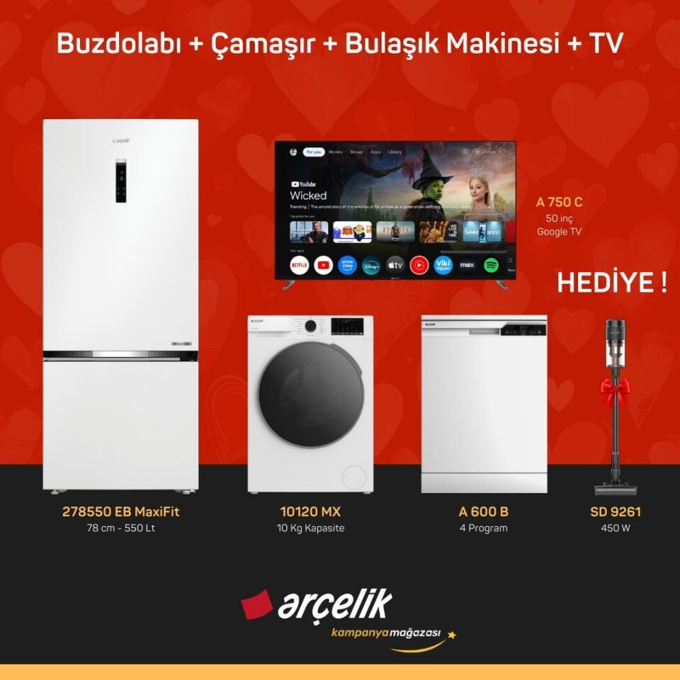 ARÇELİK 4'lü Çeyiz Paketi ( 278550 EB MaxiFit - 10120 MX - A 600 B - A 750 C - SD 9261 )
