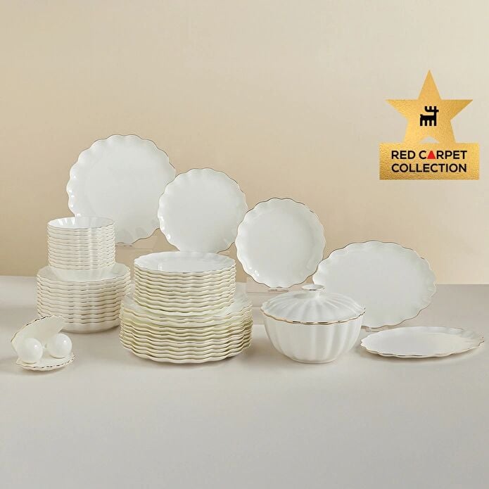Karaca Red Carpet Collection Fine Pearl Extra Shell 55 Parça 12 Kişilik Yemek Takımı Gold