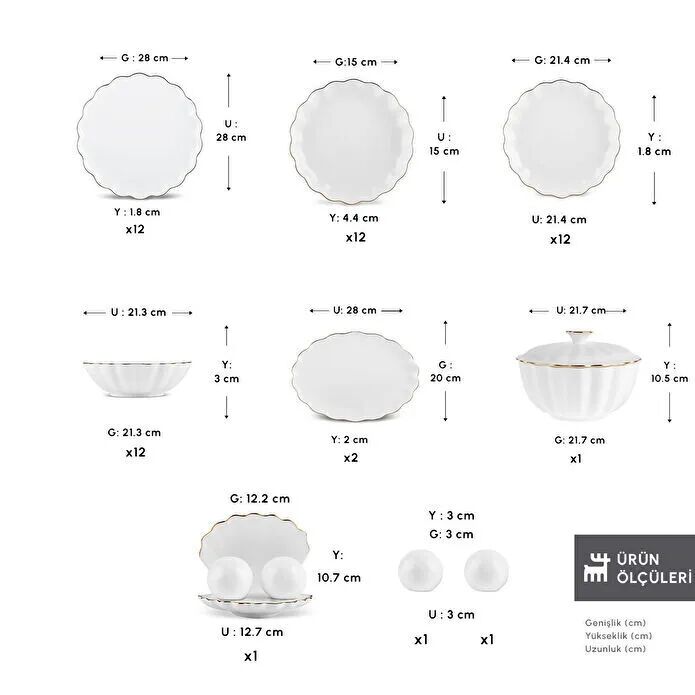 Karaca Red Carpet Collection Fine Pearl Extra Shell 55 Parça 12 Kişilik Yemek Takımı Gold