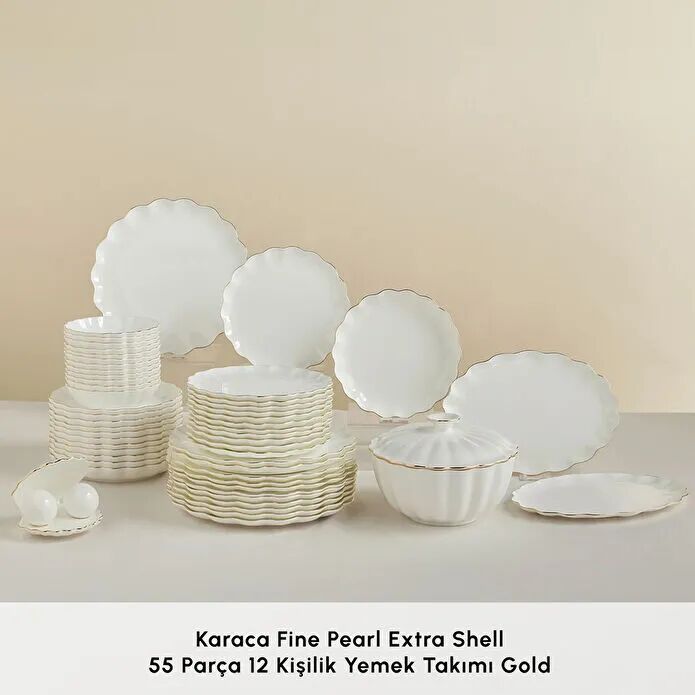Karaca Red Carpet Collection Fine Pearl Extra Shell 55 Parça 12 Kişilik Yemek Takımı Gold